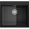 PRIMAGRAN Lavello da Cucina Nero 58x53cm, Lavandino in Granito a 1 vasca + Set di accessori, Lavabo da Cucina Incasso al Mobile 60cm - Oslo Max Level S155