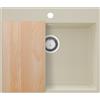 PRIMAGRAN Lavello da Cucina Beige 58x50cm, Lavandino in Granito a 1 vasca + Sifone Classico + Tagliere, Lavabo da Cucina Incasso al Mobile 60cm - Riga S344
