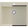 PRIMAGRAN Lavello da Cucina Beige 58x50cm, Lavandino in Granito a 1 vasca + Set di accessori, Lavabo da Cucina Incasso al Mobile 60cm - Riga S378