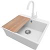 PRIMAGRAN Lavandino da Cucina Bianco 58x50cm, Lavello in Granito a 1 vasca + Rubinetto 32x20cm + Set di accessori, Lavabo da Cucina Incasso al Mobile 60cm - Riga S351