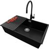 PRIMAGRAN Lavandino da Cucina Nero 76x47cm, Lavello in Granito a 1 vasca + Rubinetto 40x38cm + Set di accessori, Lavabo da Cucina Incasso al Mobile 80cm - London Slim S525