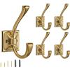 CABDM Confezione da 5 ganci decorativi resistenti per asciugamani per appendere accappatoi, doppi ganci per cappotti color bronzo champagne montati a parete con viti per chiavi, asciugamani, borse