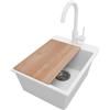 PRIMAGRAN Lavandino da Cucina Bianco 38x50cm, Lavello in Granito a 1 vasca + Rubinetto 32x20cm + Set di accessori, Lavabo da Cucina Incasso al Mobile 40cm - Riga S081