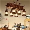 FUMIMID Lampadario Vintage Lampada A Sospensione in Legno Retrò E27 Lampada Industriale Antica Paralume in Ferro Vetro Illuminazione A Soffitto A Soppalco Camera Da Letto Sala Da Pranzo Soggiorno Decorazione