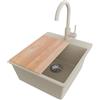 PRIMAGRAN Lavandino da Cucina Beige 43x50cm, Lavello in Granito a 1 vasca + Rubinetto 32x20cm + Set di accessori, Lavabo da Cucina Incasso al Mobile 45cm - Riga S175