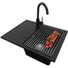 PRIMAGRAN Lavandino da Cucina Nero 62x50cm, Lavello in Granito a 1 vasca + Rubinetto 32x20cm + Set di accessori, Lavabo da Cucina Incasso al Mobile 40cm - Milano S032