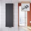 ELEGANT - Radiatore verticale di design, antracite,1800 x 590 mm, con termostato multiblocco, a doppio strato, collegamento centrale, scaldasalviette