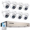 ZOSI Kit Telecamera di Sorveglianza Cablata 1080P 8CH 500GB DVR e 8 Telecamere di Sicurezza Dome per Interni ed Esterni per Casa e Garage, Riconoscimento di Persone e Veicoli, Visione Notturna IR 24m