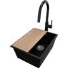 PRIMAGRAN Lavandino da Cucina Nero 36x47cm, Lavello in Granito a 1 vasca + Rubinetto 40x20cm + Set di accessori, Lavabo da Cucina Incasso al Mobile 40cm - London Slim S101