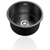 TYLAOXIAO Lavello Cucina 1 Vasca Nero Piccolo,Lavabo Cucina In Acciaio Inox Rotondo con Set Di Drenaggio,Installazione Appoggio o Sottopiano (Ø 45cm)