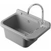 Inbagno Set Pilozzo Sospeso 50x34 Cm Grigio Pietra - Vasca Lavatoio In Resina Resistente Agli Acidi Con Porta Sapone - INCLUDE Miscelatore Canna Alta Cromo In Acciaio INOX E Kit Scarico