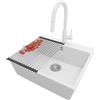 PRIMAGRAN Lavandino da Cucina Bianco 58x50cm, Lavello in Granito a 1 vasca + Rubinetto 40x20cm + Set di accessori, Lavabo da Cucina Incasso al Mobile 60cm - Riga S384