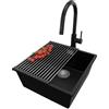 PRIMAGRAN Lavandino sottotop Nero 46x47cm, Lavello in Granito a 1 vasca + Rubinetto 40x20cm + Set di accessori, Lavabo da Cucina al Mobile 50cm - London S251