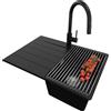 PRIMAGRAN Lavandino da Cucina Nero 70x50cm, Lavello in Granito a 1 vasca + Rubinetto 40x20cm + Set di accessori, Lavabo da Cucina Incasso al Mobile 40cm - Copenhagen Top S139