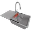 PRIMAGRAN Lavandino da Cucina Grigio 90x50cm, Lavello in Granito a 1 vasca + Rubinetto 40x20cm + Set di accessori, Lavabo da Cucina Incasso al Mobile 60cm - Ibiza S081
