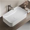 EMKE Lavabo da appoggio 610 x 380 x 150 mm, Lavabo rettangolare in ceramica per bagno, bianco brillante, lavabo di alta qualità per bagno, facile da pulire e installare