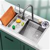 PEBFHSQW Lavelli Da Cucina Ad Incasso Sopra E Sottopiano Per Appartamenti Pacchetto Lavello A Cascata Con Rubinetto Lavastoviglie In Acciaio Inox Grigio Lavandino A Sifone(80 * 45 * 22cm)
