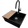 PRIMAGRAN Lavandino da Cucina Nero 56x47cm, Lavello in Granito a 1 vasca + Rubinetto 40x20cm + Set di accessori, Lavabo da Cucina Incasso al Mobile 60cm - London Slim S371