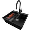 PRIMAGRAN Lavandino da Cucina Nero 58x53cm, Lavello in Granito a 1 vasca + Rubinetto 40x20cm + Set di accessori, Lavabo da Cucina Incasso al Mobile 60cm - Oslo Max Level S165