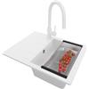 PRIMAGRAN Lavandino da Cucina Bianco 62x50cm, Lavello in Granito a 1 vasca + Rubinetto 40x20cm + Set di accessori, Lavabo da Cucina Incasso al Mobile 40cm - Milano S054