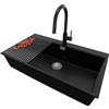 PRIMAGRAN Lavandino Angolare Nero 88x50cm, Lavello in Granito a 1 vasca + Rubinetto 40x20cm + Set di accessori, Lavabo da Cucina Incasso al Mobile 90cm - Oslo 90 Top S677