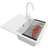 PRIMAGRAN Lavandino da Cucina Bianco 62x50cm, Lavello in Granito a 1 vasca + Rubinetto 32x20cm + Set di accessori, Lavabo da Cucina Incasso al Mobile 40cm - Milano S051
