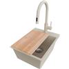 PRIMAGRAN Lavandino da Cucina Beige 38x50cm, Lavello in Granito a 1 vasca + Rubinetto 40x20cm + Set di accessori, Lavabo da Cucina Incasso al Mobile 40cm - Riga S093