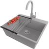 PRIMAGRAN Lavandino da Cucina Grigio 58x50cm, Lavello in Granito a 1 vasca + Rubinetto 32x20cm + Set di accessori, Lavabo da Cucina Incasso al Mobile 60cm - Riga S381