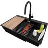 PRIMAGRAN Lavandino da Cucina Nero 78x53cm, Lavello in Granito a 1 vasca + Rubinetto 40x20cm + Set di accessori, Lavabo da Cucina Incasso al Mobile 80cm - Oslo Max Step S105