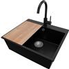 PRIMAGRAN Lavandino da Cucina Nero 58x50cm, Lavello in Granito a 1 vasca + Rubinetto 32x20cm + Set di accessori, Lavabo da Cucina Incasso al Mobile 60cm - Riga S349