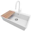 PRIMAGRAN Lavandino da Cucina Bianco 78x50cm, Lavello in Granito a 1 vasca + Rubinetto 40x20cm + Set di accessori, Lavabo da Cucina Incasso al Mobile 80cm - Riga S449