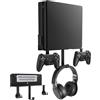 Nymus Supporto da parete per PS4 Slim Supporto da parete sottile per PS4 con supporto staccabile per 2 controller e gancio per cuffie, supporto in metallo per Playstation 4 Slim