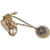 Generic Collana lunga con catene in ottone dorato e pendente colibrì in resina, art deco, blu dorato