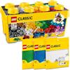 BRICK Flip LEGO Classic Scatola mattoncini creativi media + Base Verde, Blu, Bianco (10696 + 11023, 11025, 11026), Set combinato con scatola portaoggetti e piastra di base