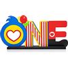 C1krint Plim Plim ONE Lettera Centrotavola in legno - 1 pezzo Circo Clown Plim Plim Tema Decorazione per la prima festa di compleanno Fornitura per un anno Baby Shower 1° Compleanno Tavolo Ornamento