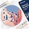 Figured'Art Dipingere con i Numeri su Disco di Legno da 30 cm - Paint by Numbers, Santorini, Passatempo per Adulti, Kit Completo, Hobby Creativi - Quadri fai da te