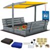 KOTARBAU® Sabbiera per Bambini - Legno di Pino - 140 x 140 cm - Grigio - Sabbiera con Coperchio - con Tetto Giallo e Sedute - da Esterno Giardino - Protezione Sole Pioggia