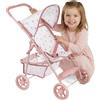 Kinderplay Passeggino per bambole dai 3 anni in su - Passeggino leggero e pieghevole, con ruote in EVA, cinghia e tettuccio, colore rosa