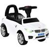 HOMCOM Macchinina per Bambini Cavalcabile con Volante, Fari e Musiche Integrate, Macchina per Bambini in PP e Metallo, 63.5x28x36 cm, Bianco