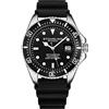 Stuhrling Original Orologio subacqueo da uomo, cassa in argento da 42 mm con corona a vite, cinturino in gomma, resistente all'acqua fino a 100 m, Nero