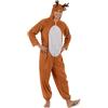 Generisch Onesie - Costume da renna da uomo, per adulti, unisex, con cappuccio, con cappuccio, in peluche, con chiusura lampo, cachi, XL