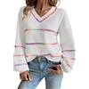 Generic Maglia A Righe Donna Maglione Donna Elegante Maglioni Oversize A Righe da Pullover in Maglia con Spalle Scese per Le Vacanze Maglione Bianco Lunga Calda White M