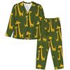 JUEXDEME Pigiama da donna con giraffa in stile cartone animato, a maniche lunghe, con bottoni, comodo set da notte e loungewear Set pigiama a lunghezza intera, Nero , L-3XL