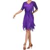 Agoky Donna Abito da Ballo Latino Americano Manica Corta con Strass Vestito da Danza Classica Orlo Asimmetrico Nappa Abito da Pattinaggio Tango Valzer Sala Viola XL