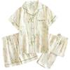 YOSUWOAI Pigiama da donna e ragazza, in cotone, con bottoni, estivo, loungewear, comodo, traspirante, biancheria da notte, leggero, maglietta a maniche corte, pantaloni, shorts, tuta da casa in 3