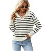 BQDCQB Maglione a Righe da Donna con Scollo a V Casual Allentato Blocco di Colore Leggero Manica Lunga Lavorato a Maglia Camicie Autunnali Top, Nero, S