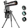 YUEHISY Kit Obiettivo Fotocamera Telefono 4 in 1, Telescopio 28X, Fisheye 198°, Grandangolo 0,6X, Kit Obiettivo Macro 20X con Morsetto, Treppiede Regolabile, per Smartphone Tablet