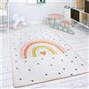 Paco Home Tappeto Bambini Cameretta Da Gioco Bebè Animali Arcobaleno Cuore, Dimensione:155x230 cm, Colore:Crema