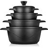 briebe Set Pentole Induzione Batteria 8 Pezzi, 4 Casseruola, Alluminio Pressofuso, Antiaderente ILAG GRANITEC senza PFOA, Coperchi in Vetro, Guanti in Silicone, Vetroceramica, Gas, Forno, MGK-12S