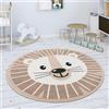 Paco Home Tappeto Bambini Cameretta Rotondo Moderno Femmine Maschi Luna Koala Leone, Dimensione:150 cm Rund, Colore:Beige